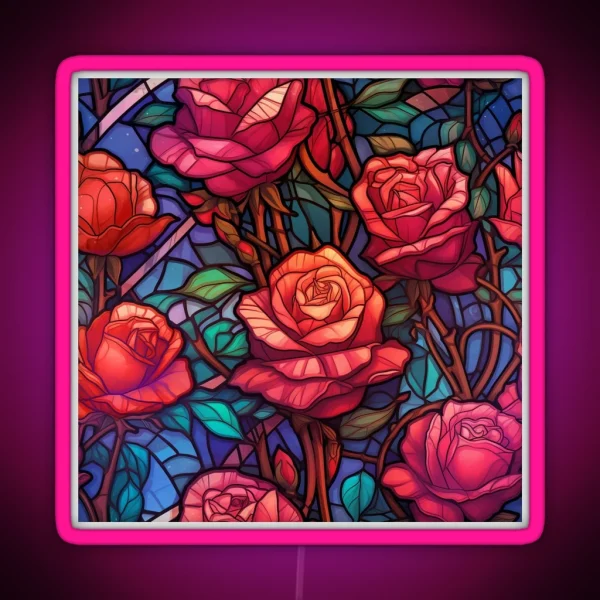 Stained Glass Rose Pattern RGB Neon Sign