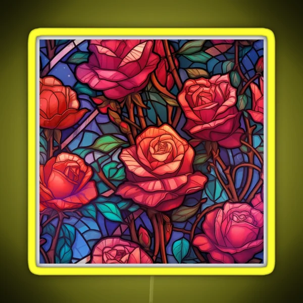 Stained Glass Rose Pattern RGB Neon Sign