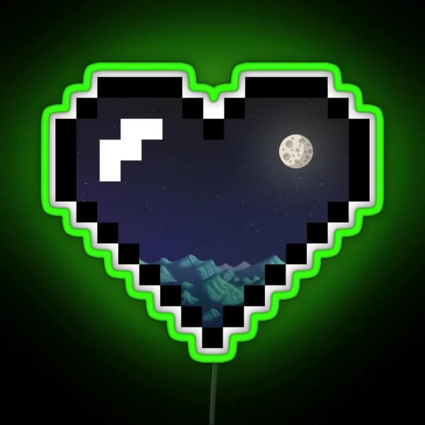 Stardew Valley Night Sky Pixel Heart RGB Neon Sign