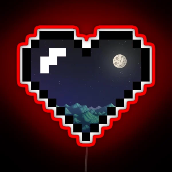 Stardew Valley Night Sky Pixel Heart RGB Neon Sign