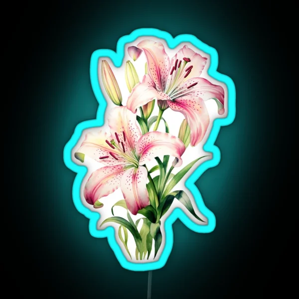 Stargazer Lily Flower In Watercolor Painting Led RGB Neon Sign