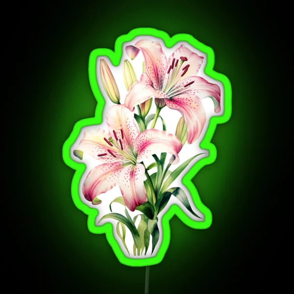 Stargazer Lily Flower In Watercolor Painting Led RGB Neon Sign