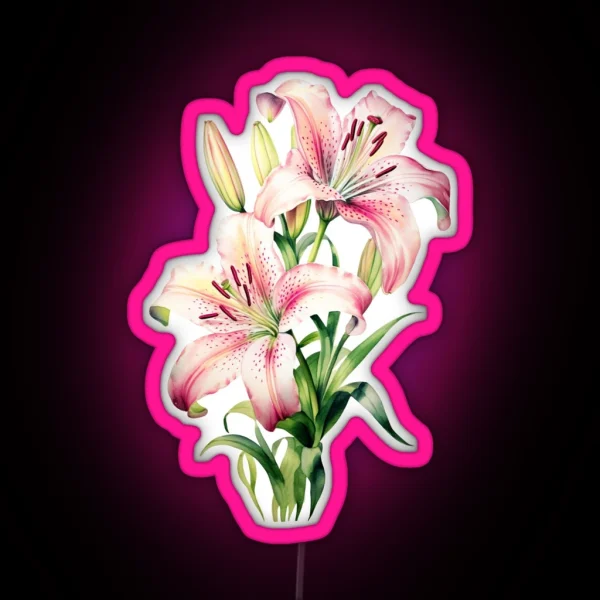 Stargazer Lily Flower In Watercolor Painting Led RGB Neon Sign