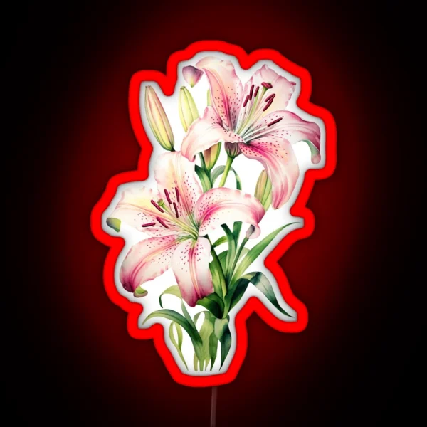 Stargazer Lily Flower In Watercolor Painting Led RGB Neon Sign