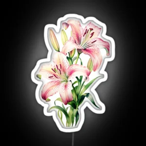 Stargazer Lily Flower In Watercolor Painting Led RGB Neon Sign