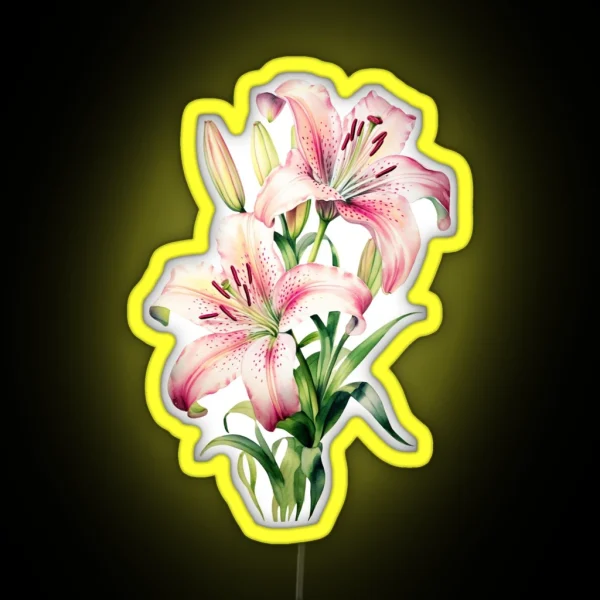 Stargazer Lily Flower In Watercolor Painting Led RGB Neon Sign
