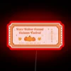 Vibrant autumnal festival ticket sign in glowing RGB neon lights.