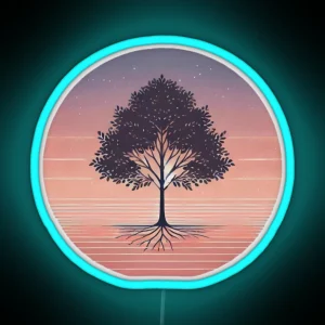 Stay Grounded Minimalist Tree Art With Pastel Sunset Background RGB Neon Sign