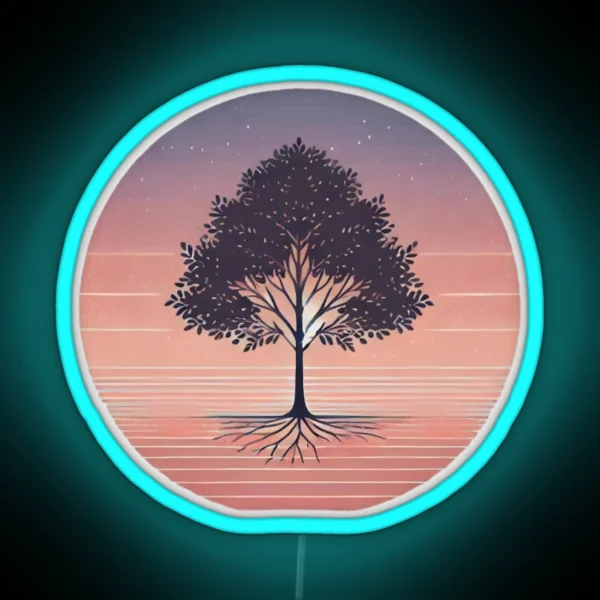 Stay Grounded Minimalist Tree Art With Pastel RGB Neon Sign