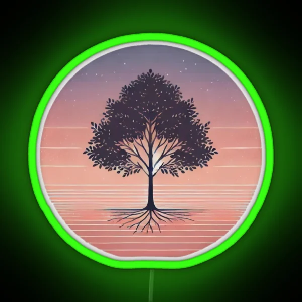 Stay Grounded Minimalist Tree Art With Pastel RGB Neon Sign