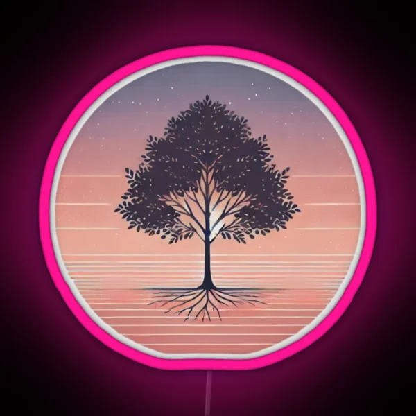 Stay Grounded Minimalist Tree Art With Pastel RGB Neon Sign