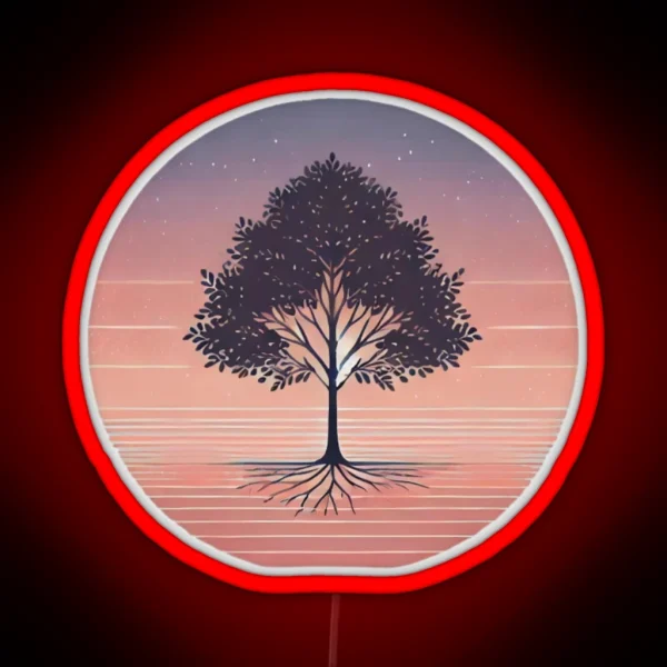 Stay Grounded Minimalist Tree Art With Pastel RGB Neon Sign