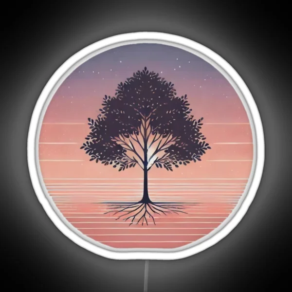 Stay Grounded Minimalist Tree Art With Pastel RGB Neon Sign