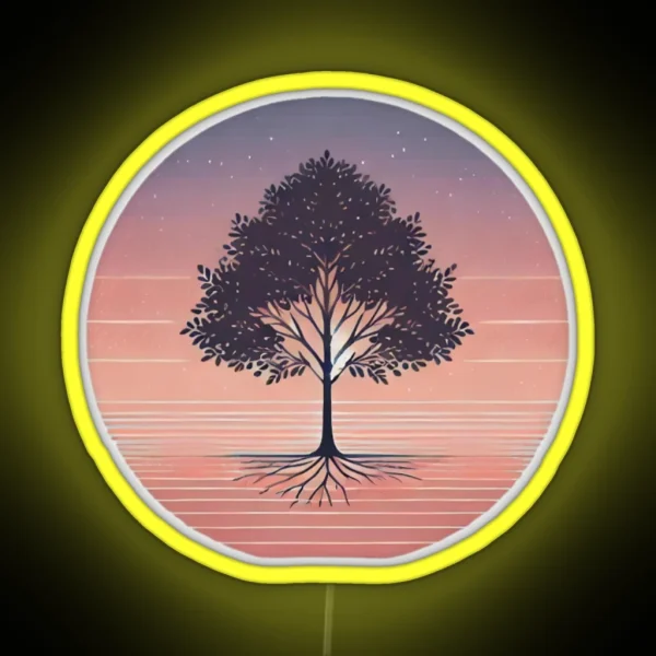 Stay Grounded Minimalist Tree Art With Pastel RGB Neon Sign