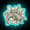 Colorful Stegosaurus surrounded by lush ferns in vibrant RGB neon