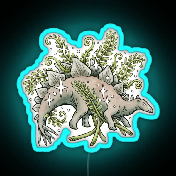 Stegosaurus And Ferns Dinosaur Botanical Art RGB Neon Sign