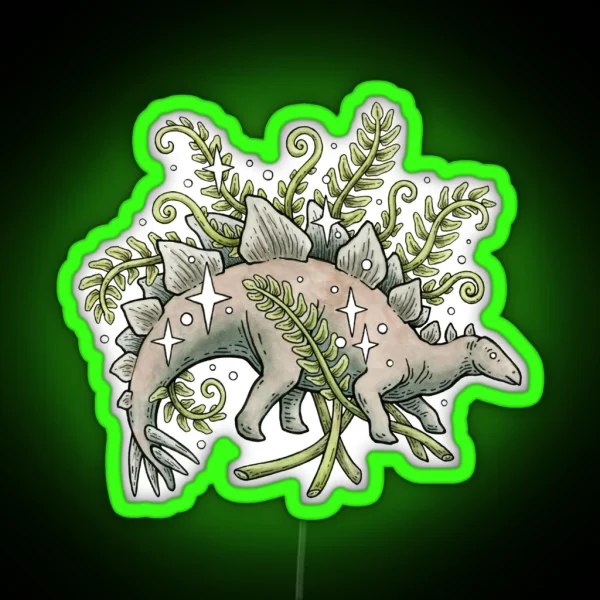 Stegosaurus And Ferns Dinosaur Botanical Art RGB Neon Sign