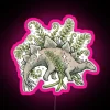 Vibrant Stegosaurus botanical art in ferns with glowing RGB display