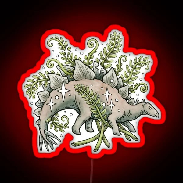 Stegosaurus And Ferns Dinosaur Botanical Art RGB Neon Sign