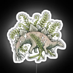 Stegosaurus And Ferns Dinosaur Botanical Art RGB Neon Sign