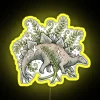 Prehistoric dinosaur botanical artwork in vibrant RGB LED signage glow
