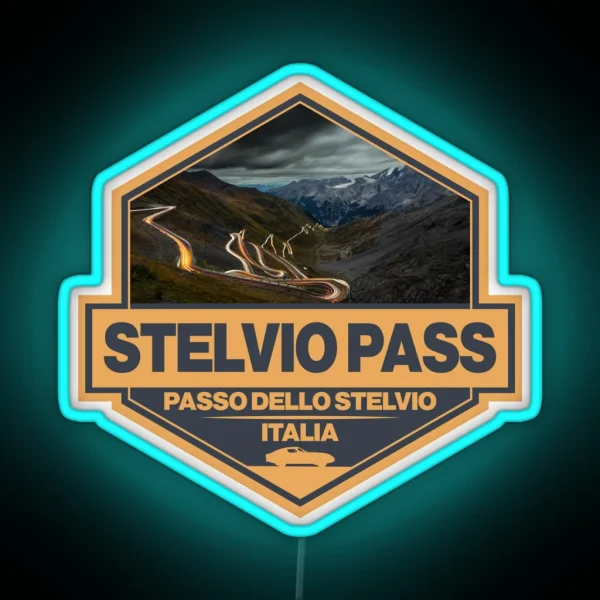 Stelvio Pass Passo Dello Stelvio Travel Art Badge RGB Neon Sign