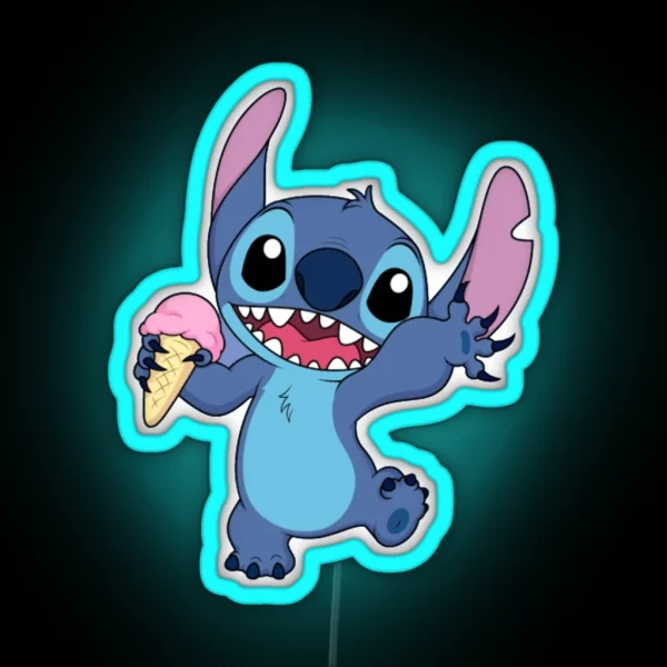 Stictch Lilo And Stitch Holding Ice Cream RGB Neon Sign