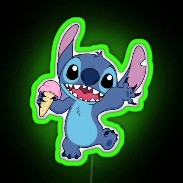 Stictch Lilo And Stitch Holding Ice Cream RGB Neon Sign
