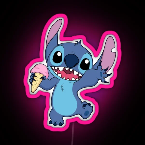 Stictch Lilo And Stitch Holding Ice Cream RGB Neon Sign