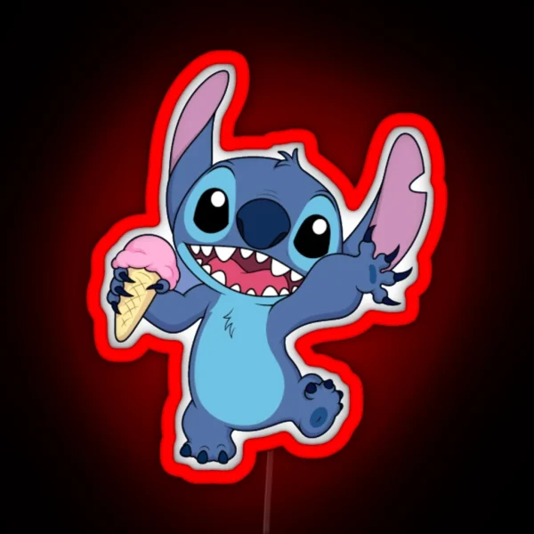 Stictch Lilo And Stitch Holding Ice Cream RGB Neon Sign