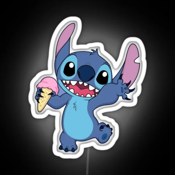 Stictch Lilo And Stitch Holding Ice Cream RGB Neon Sign