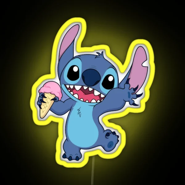 Stictch Lilo And Stitch Holding Ice Cream RGB Neon Sign