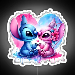 Stitch And Angel Heart RGB Neon Sign