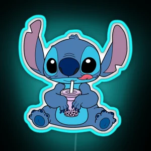 Stitch With Taro Boba Drink RGB Neon Sign