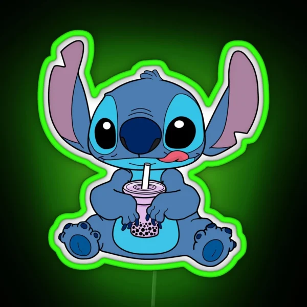 Stitch With Taro Boba Drink RGB Neon Sign