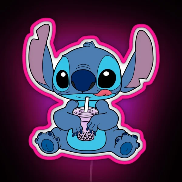 Stitch With Taro Boba Drink RGB Neon Sign