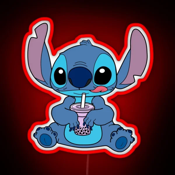 Stitch With Taro Boba Drink RGB Neon Sign