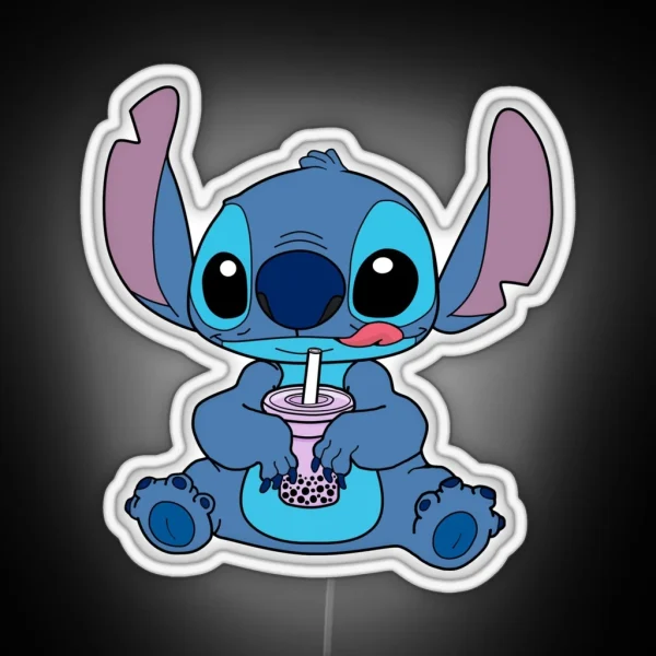 Stitch With Taro Boba Drink RGB Neon Sign