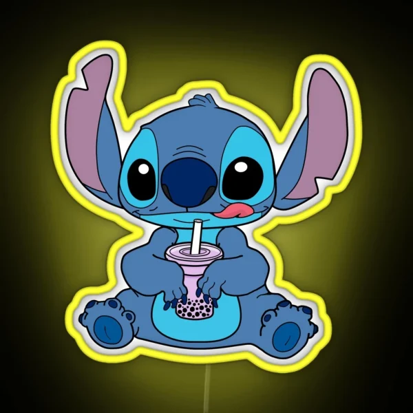Stitch With Taro Boba Drink RGB Neon Sign