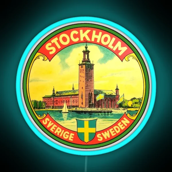 Stockholm Sweden Vintage Travel Decal RGB Neon Sign