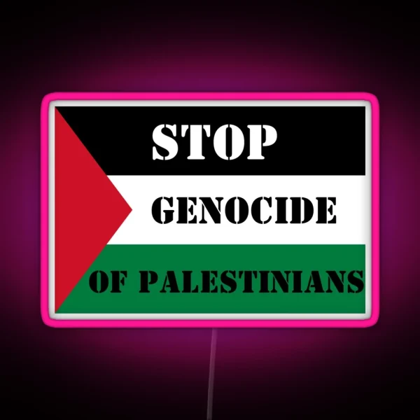 Stop Genocide Of Palestinians Free Palestine With Flag RGB Neon Sign