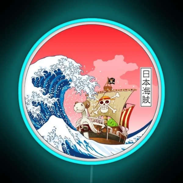 Straw Hat Pirates Monkey D Luffy The Great Wave Off RGB Neon Sign