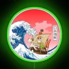 Neon Pirate Decorations Inspired by Akira Kurosawa's The Great Wave Masterpiece