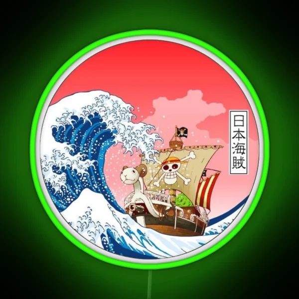 Straw Hat Pirates Monkey D Luffy The Great Wave Off RGB Neon Sign