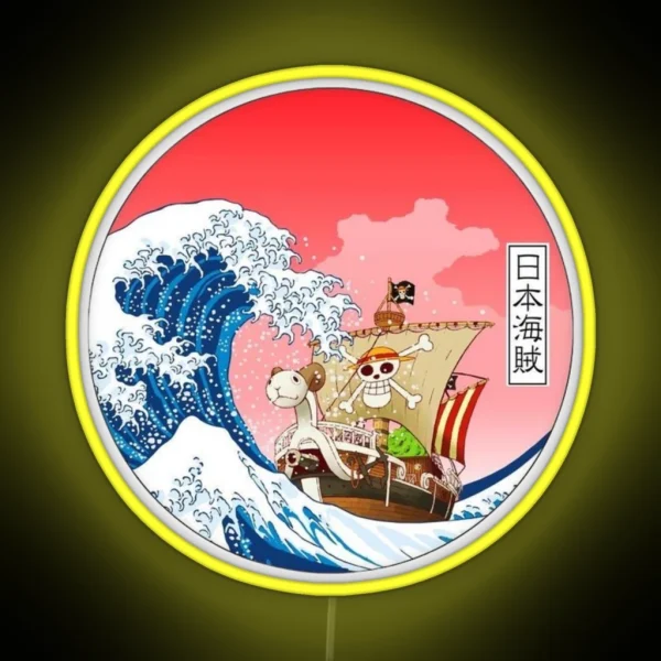 Straw Hat Pirates Monkey D Luffy The Great Wave Off RGB Neon Sign