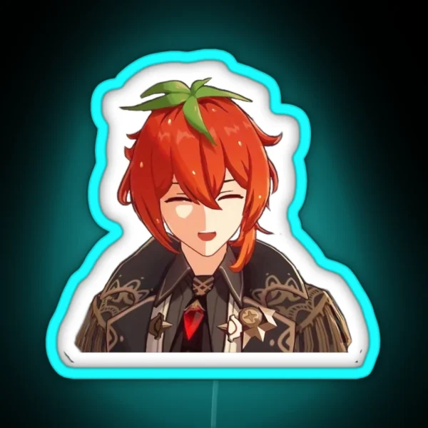 Strawberry Diluc Genshin Impact RGB Neon Sign