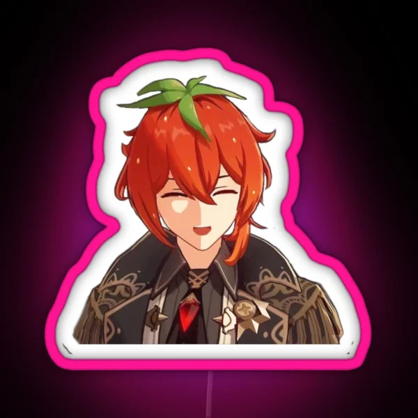 Strawberry Diluc Genshin Impact RGB Neon Sign
