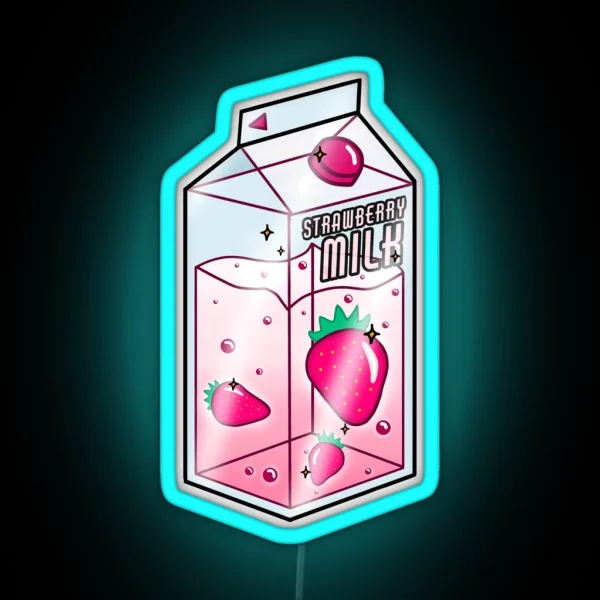 Strawberry Milk Carton Kawaii RGB Neon Sign