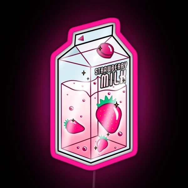 Strawberry Milk Carton Kawaii RGB Neon Sign