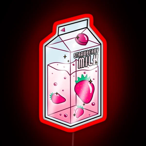 Strawberry Milk Carton Kawaii RGB Neon Sign